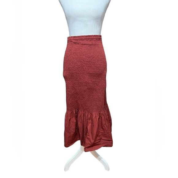 A.L.C. | Lyra Smocked Burgundy Cotton Poplin Midi Maxi Mixi Skirt 8 - Picture 4 of 7